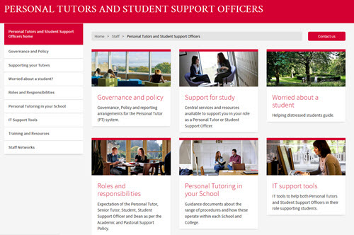 Personal Tutors and Student Suppport website homepage screenshot