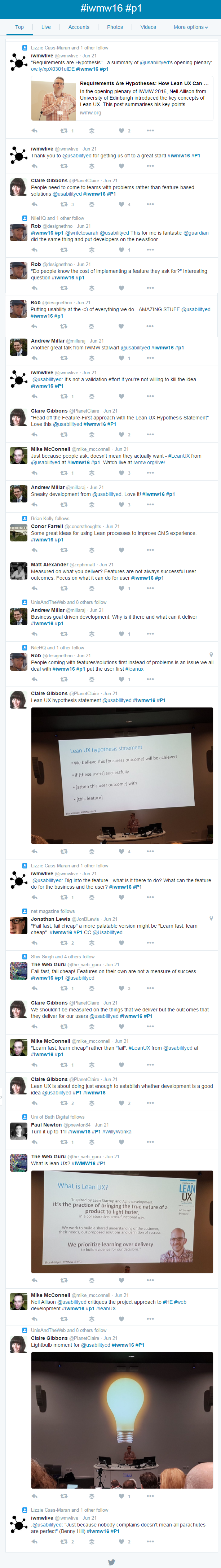 Screengrab of twitter feed for #iwmw16 #p1