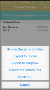List of export options for UX Recorder videos
