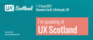Promotional image for UX Scotland containing logo, dates and location