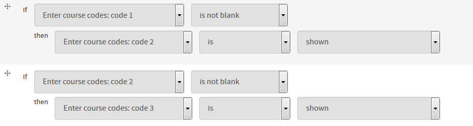In the conditional, specify that if the component is not blank, then show the next textfield. 