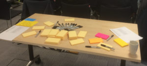 Table with post it notes and pens