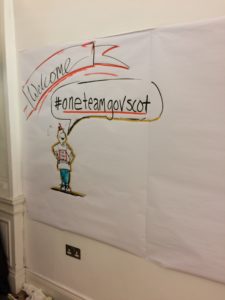 Cartoon of a person saying '#OneTeamGovScot'