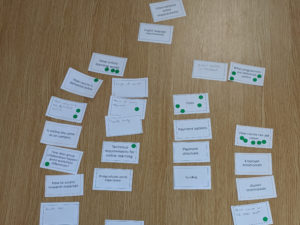 Cards containing user needs and business objectives