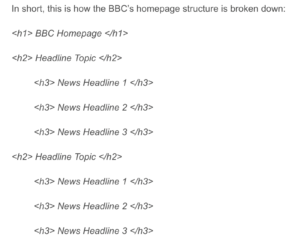 The BBC's homepage's heading structure