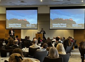 Audience listening to Mark Egan's keynote speech at the CAM conference on Impactful brand storytelling