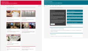 Screenshot showing the old design of the UX homepage (left) and the new design (right)