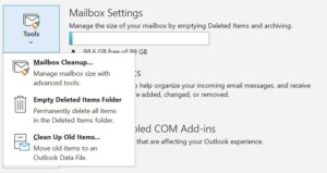 a screenshot of the mailbox settings tool showing the clean-up feature