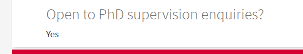 A screenshot of an EdWeb profile. Text reads Open to PhD enquiries? Yes.