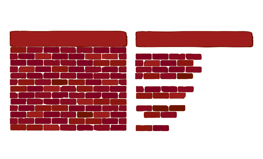 An illustration showing a brick wall and then the same brick wall broken up into short paragraphs as though it was a piece of text.