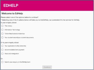 Screenshot showing options upon pressing the 'Contact EdHelp' button