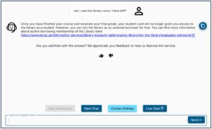 Screenshot showing chat options in AskEdHelp once a chat has been initiated