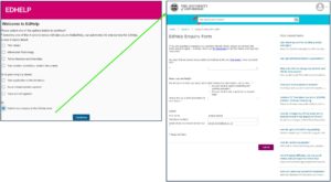 Screenshots showing pathway presented when users choose 'Submit your enquiry to the EdHelp team