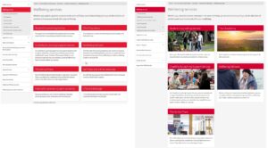 Screenshot on the left shows the design of the wellbeing services page before the usability tests, and on the left, the streamlined wellbeing services page