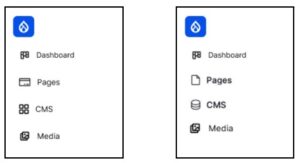 Screenshot showing the different icon options for the 'Pages' and the 'CMS' menu labels