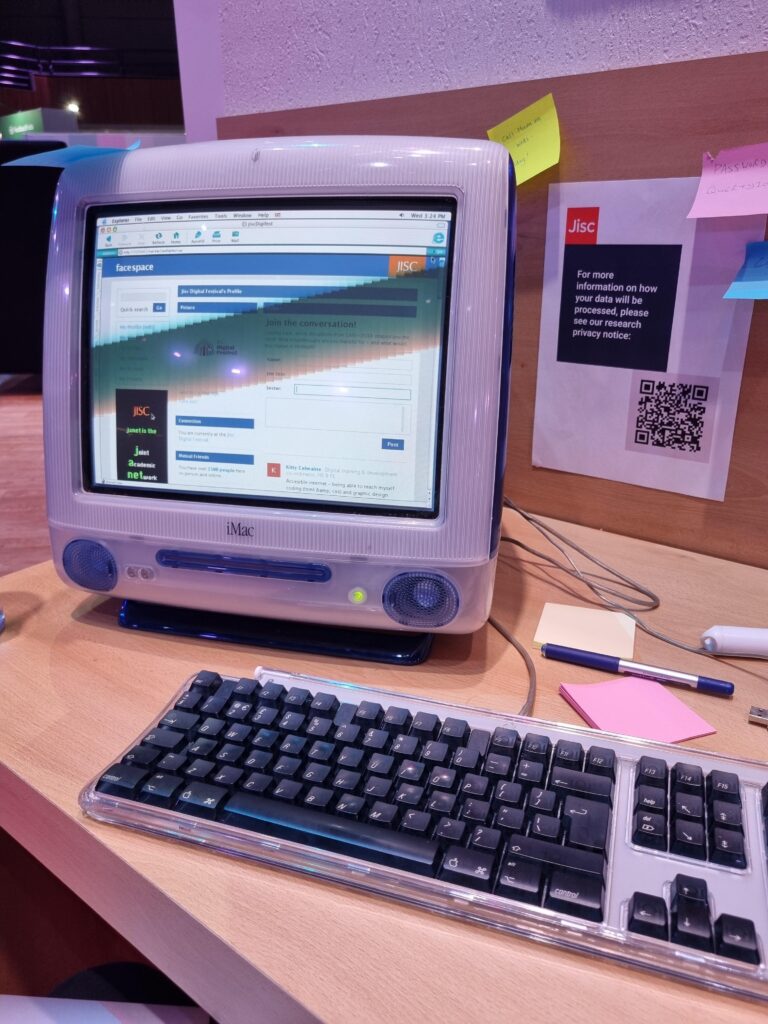 An iMac G3 computer and keyboard