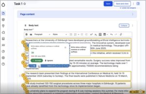 Screenshot of Editoria11y showing a modal detailing the error about writing dates with ordinal suffixes