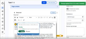 Screenshot of Editoria11y showing a notification in the top right of the interface to confirm the fix had been applied