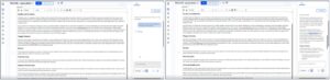 Screenshots showing outputs of the tool before and after a prompt to iterate on improved content 