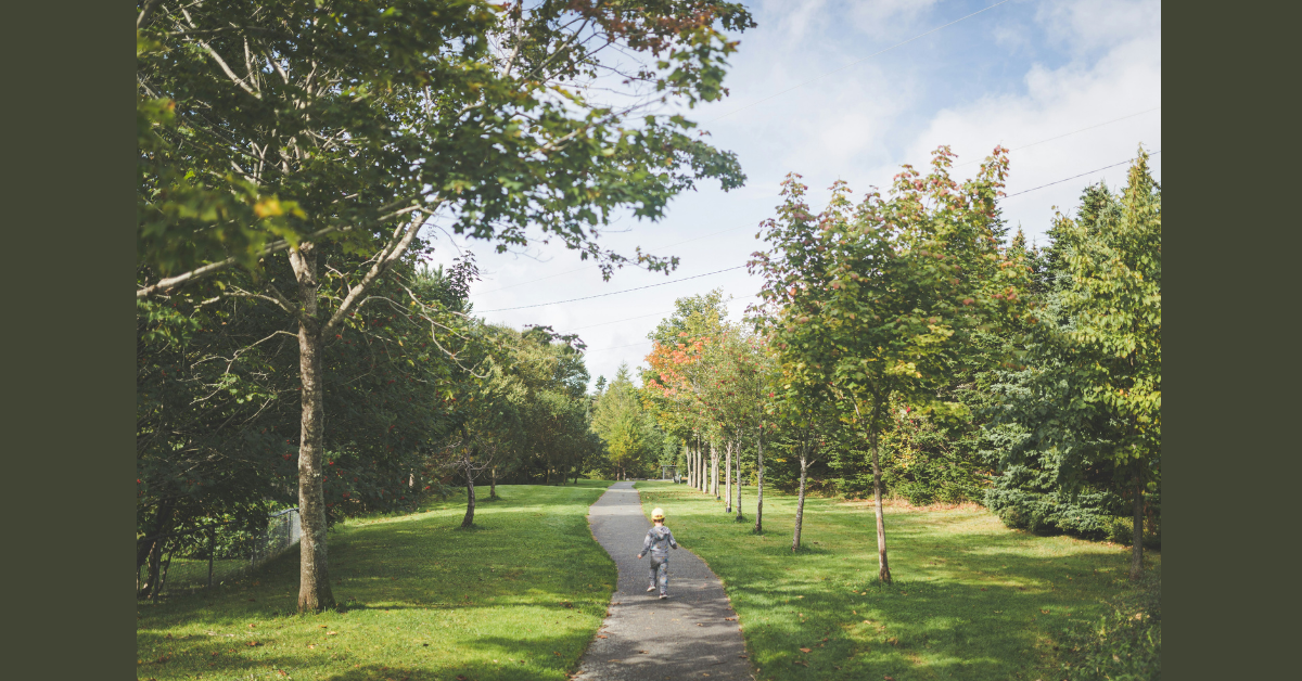 A child walking through a park