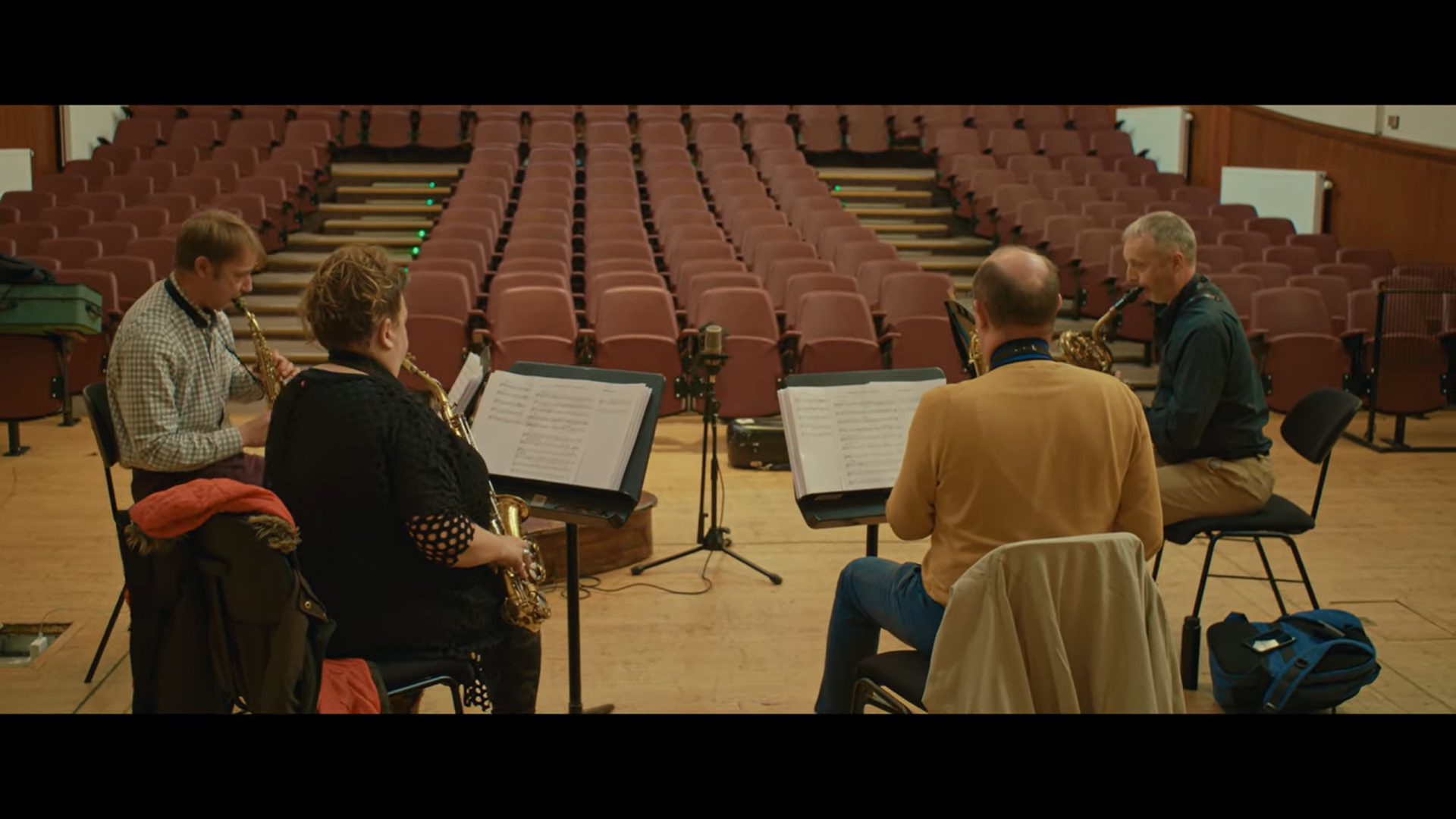 Saxophone quartet rehearsal in the Reid Concert Hall, Edinburgh
