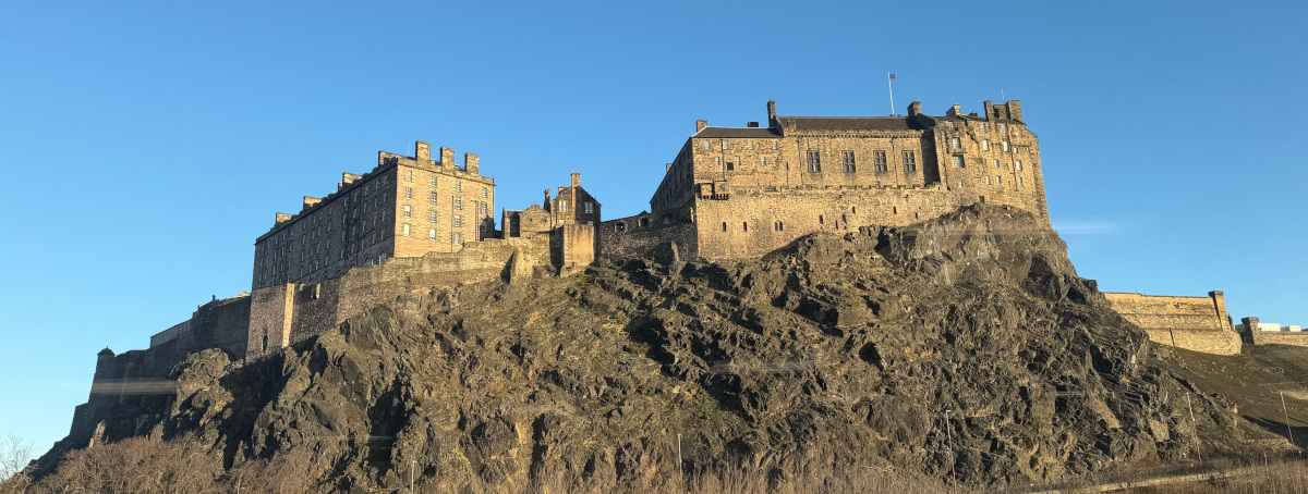 View of Edinburgh Castle from Argyle House on a sunny day.