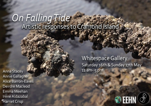 Poster for exhibition, with tidal rocks emerging from the water as the background image.