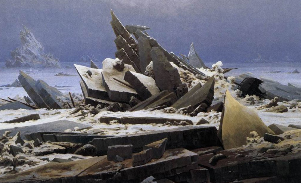 Caspar David Friedrich's painting 'The Sea of Ice' depicting cracking seabed of ice.