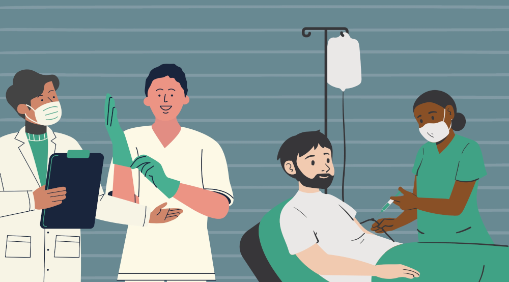 Digital image of medical people performing medical duties.