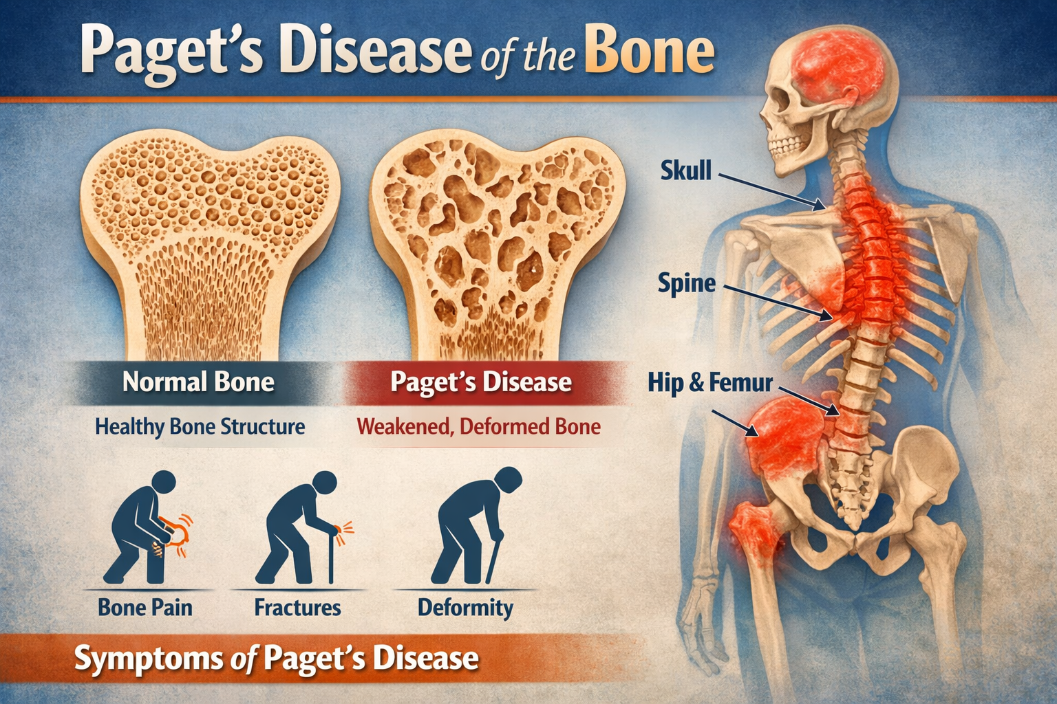 Diagramme of Paget's disease of the bone with symptoms